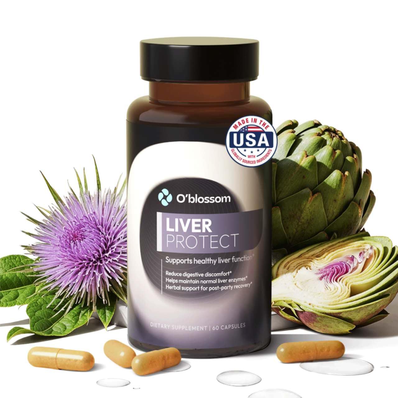 O'blossom Liver Protect Liver Cleanse Drops with Milk Thistle - Clinically Studied for Rapid Relief - Supports Post-Party Recovery & Heavy Meal Digestion - 60 Capsules