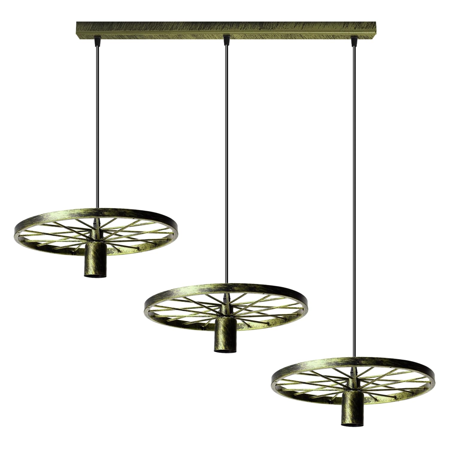 LEDSone Lampada da soffitto a 3 vie, stile vintage, rustico, in metallo, stile industriale, lampada da soffitto in argento spazzolato, attacco E27 con piastra da soffitto da 50 cm [classe energetica