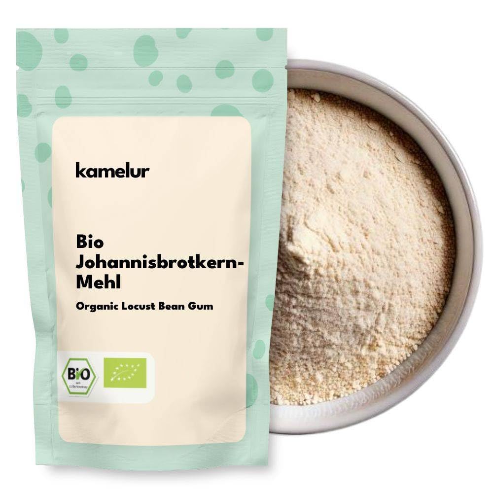 500g de gomme de caroube BIO - farine de caroube comme agent liant et épaississant naturel, poudre de remplacement d'oeufs vegan & low carb - gomme de caroube BIO en emballage biodégradable