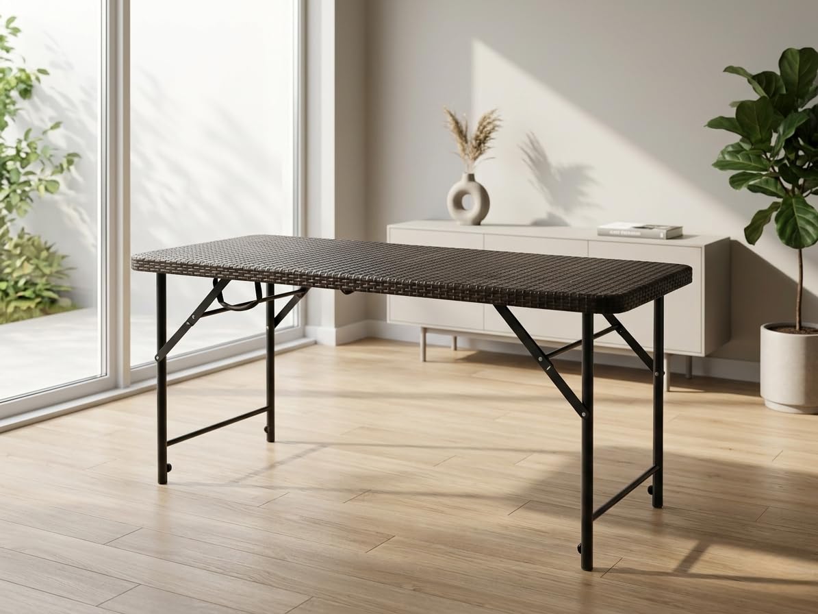 Amaze Folding Table 4x2 Feet with Rattan Design Top, 2 Height Adjustable Portable Table, Lightweight Metal Frame, Multipurpose for Home, Office, Outdoor & Camping-image-47