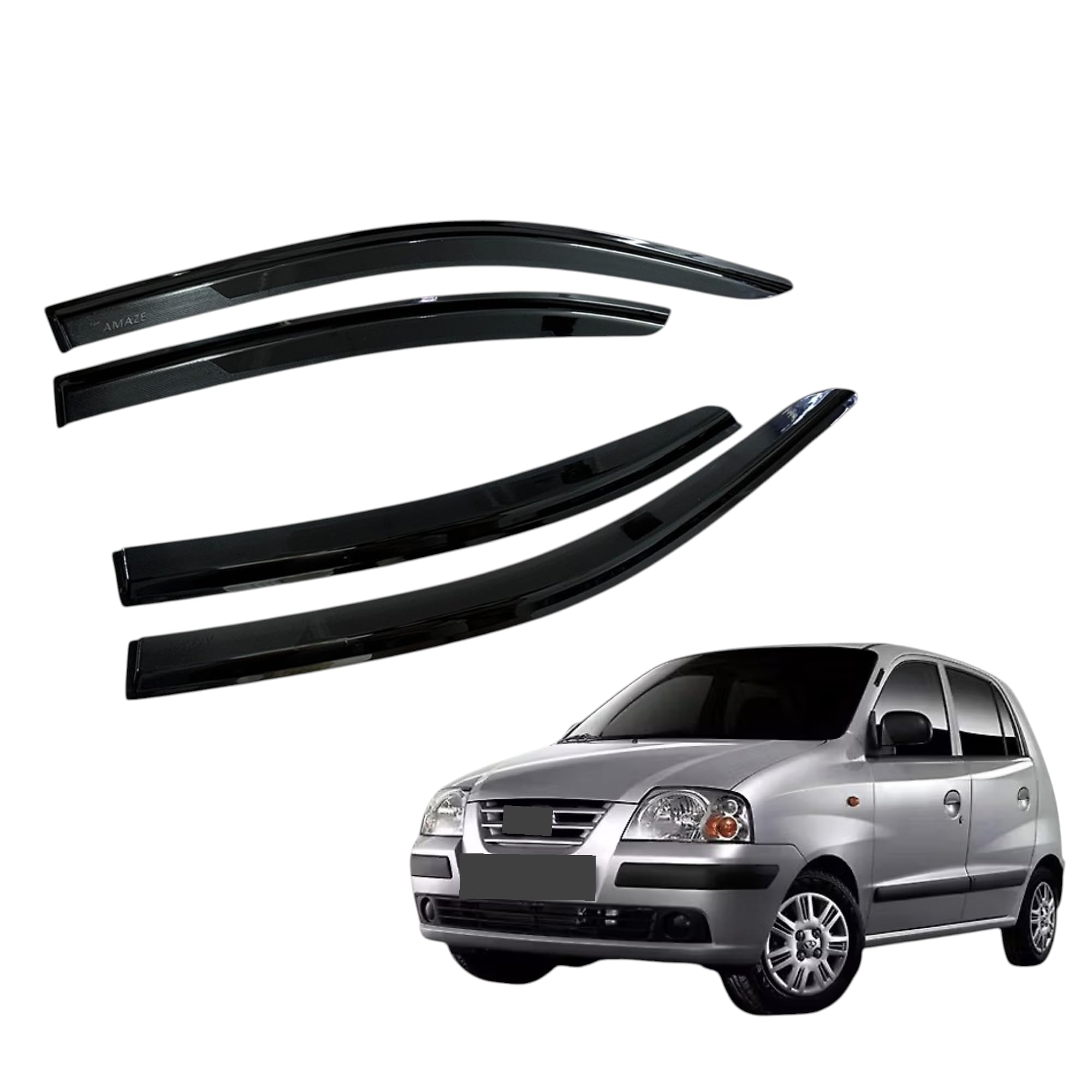 Car Door Visor Rain Guard Set of 4 | Smoke Black Acrylic Window Wind Deflector|UV Resistant Side Window Sun & Rain Guard | Easy Tape-On Installation (Santro Xing)-image-13