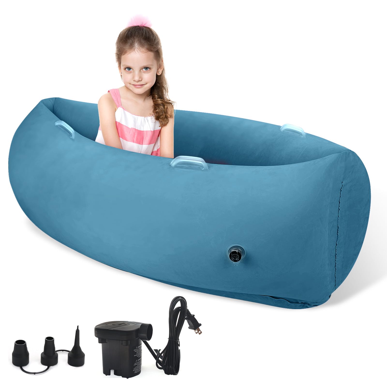 Sensory Chair for Kids, 60" Inflatable Sensory Pod, Sensory Pod for Autistic Children, Peapod Sensory Chair Kids-Includes Electric Air Pump, Light Blue