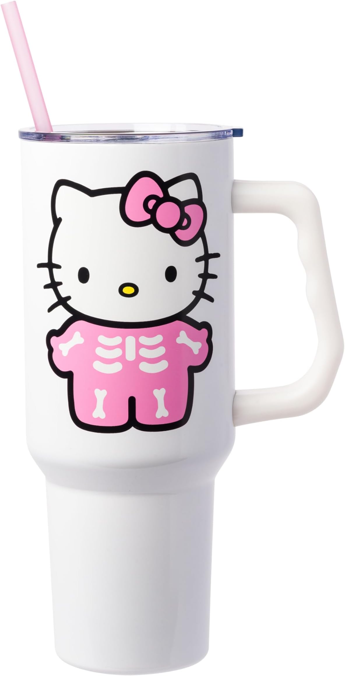 Sanrio Hello Kitty Halloween Spooky Skeleton Costume Double Walled Stainless Steel Tumbler with Handle and Straw, Fits in Standard Cup Holder, 40 Ounces