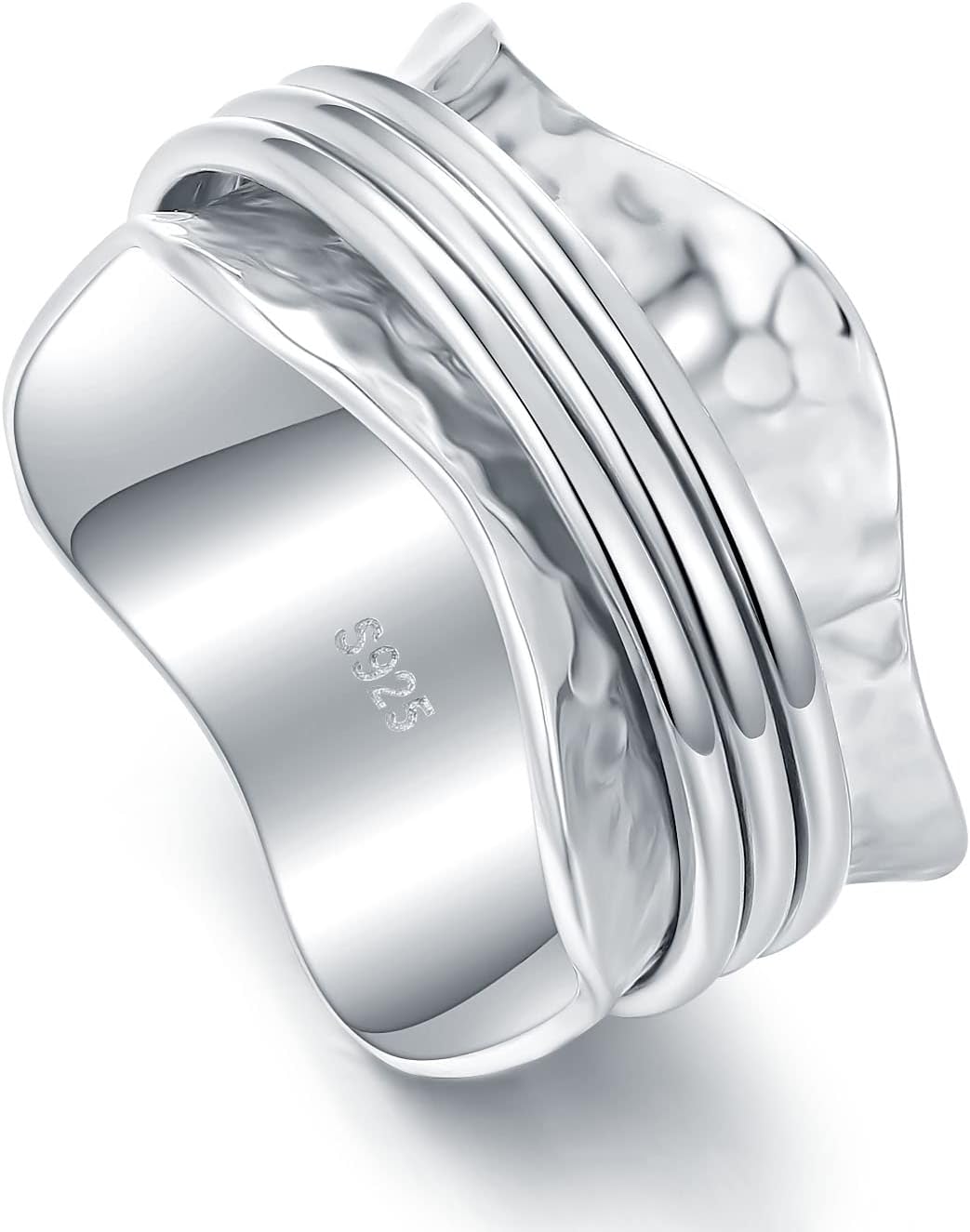 925 Sterling Silver Anxiety Ring with Beads Fidget Spinning Rings for Women Worry Beads Rings