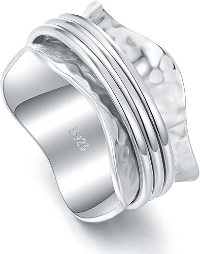 Anillo de ansiedad de plata de ley 925 con cuentas, anillos giratorios para mujeres, anillos de ansiedad para la preocupación