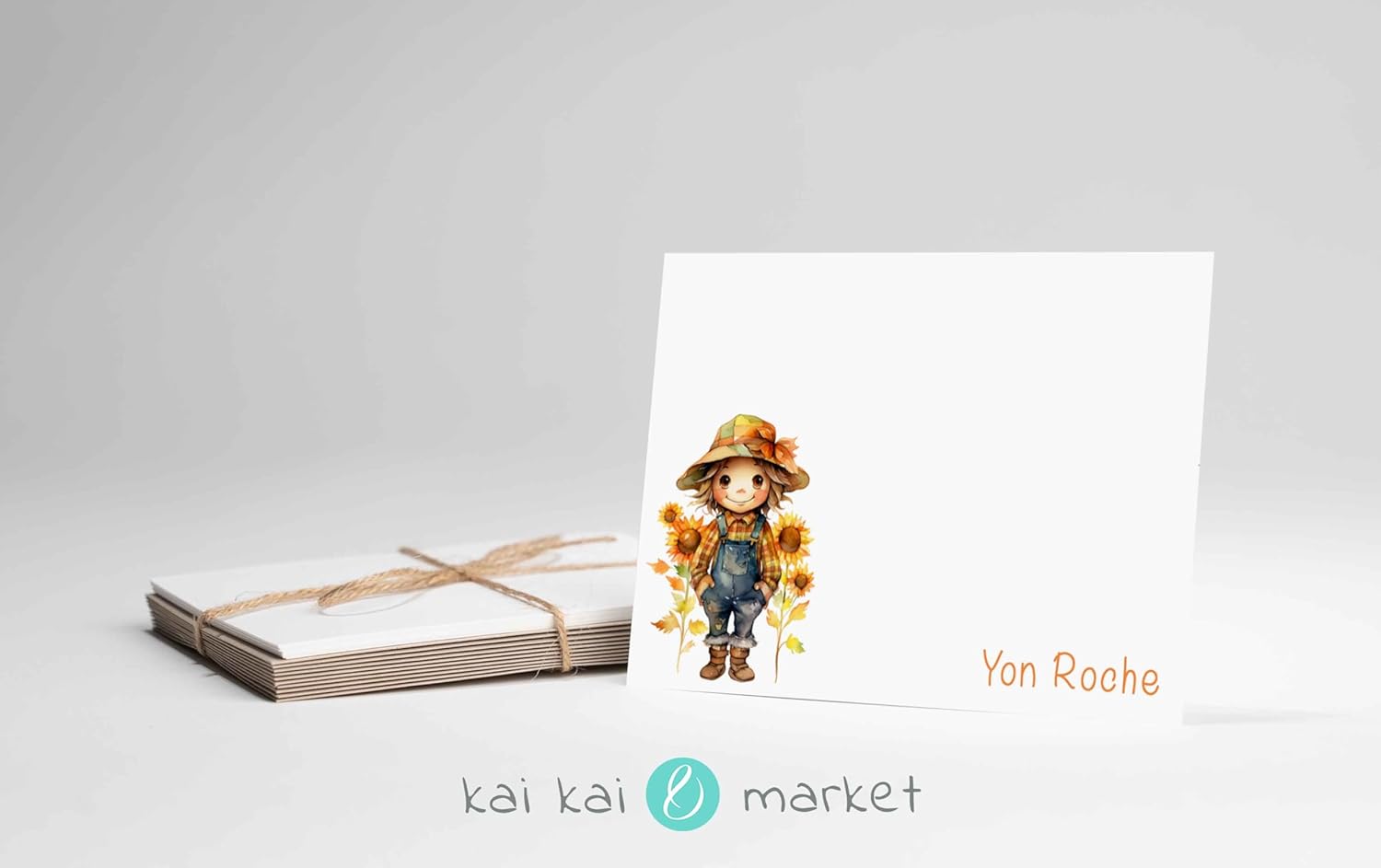 KAI KAI MARKET | Fall Scarecrow 1 | Personalized Stationery | Flat Note Cards and Envelopes | Fall | Thank You Cards |