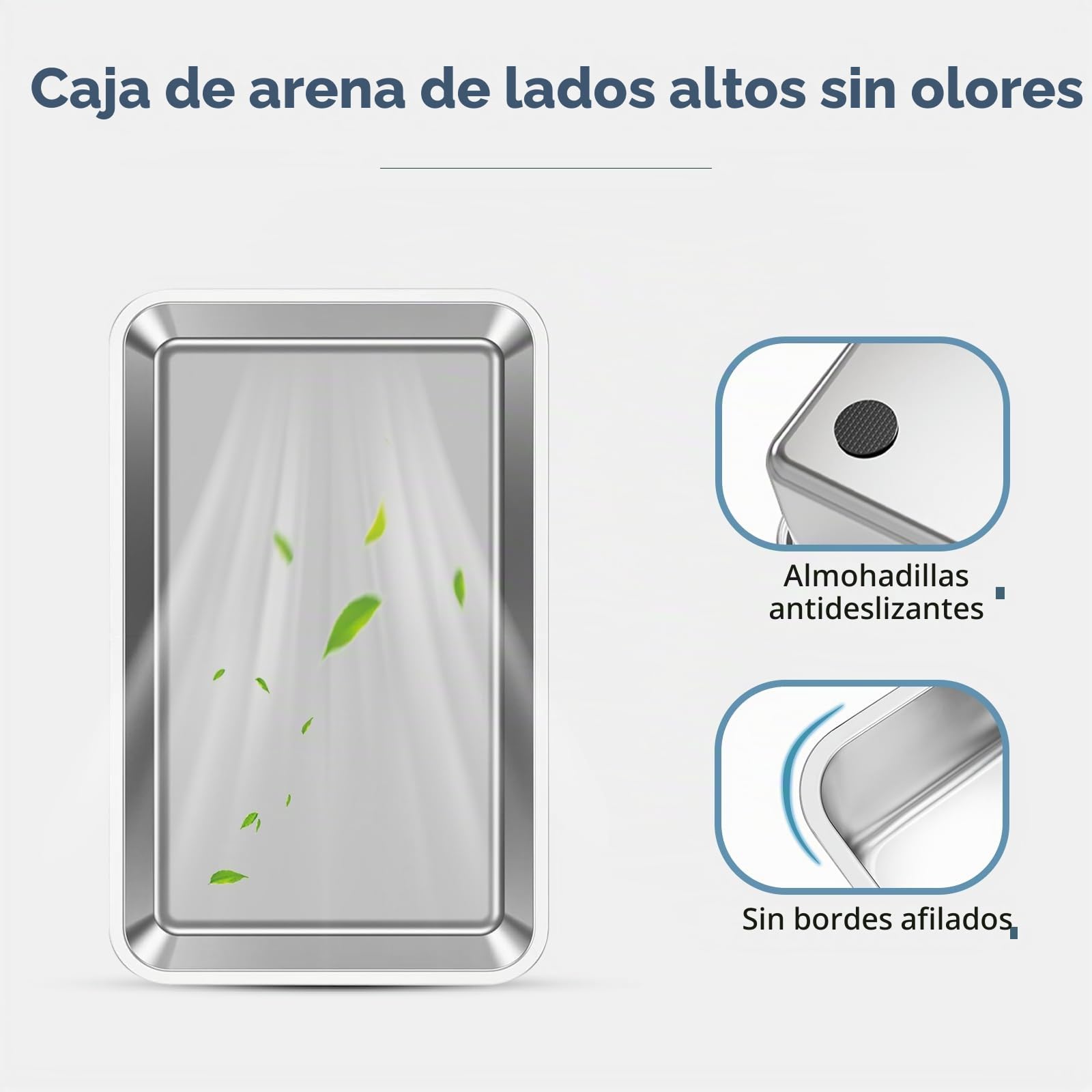 Cajas de Arena para Gatos de Acero Inoxidable con Pala, Bandeja higiénica de Lados Altos, antisalpicaduras, sin olores, Antiadherente, fácil de Limpiar (Gris Oscuro, 3 Unidad)