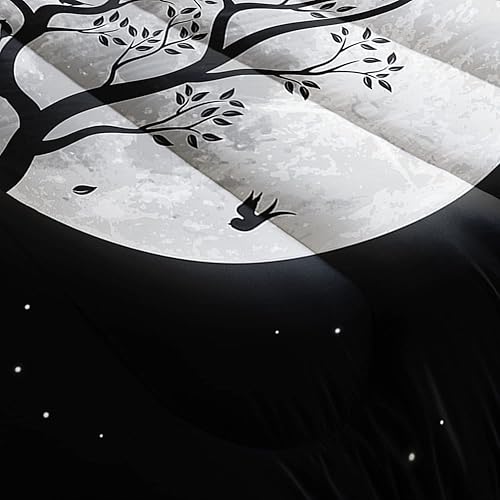 Miniatura 5 de Juego de edredón negro con diseño de gato y luna para niñas y mujeres, ropa de cama con estampado de cielo nocturno con 2 fundas de almohada