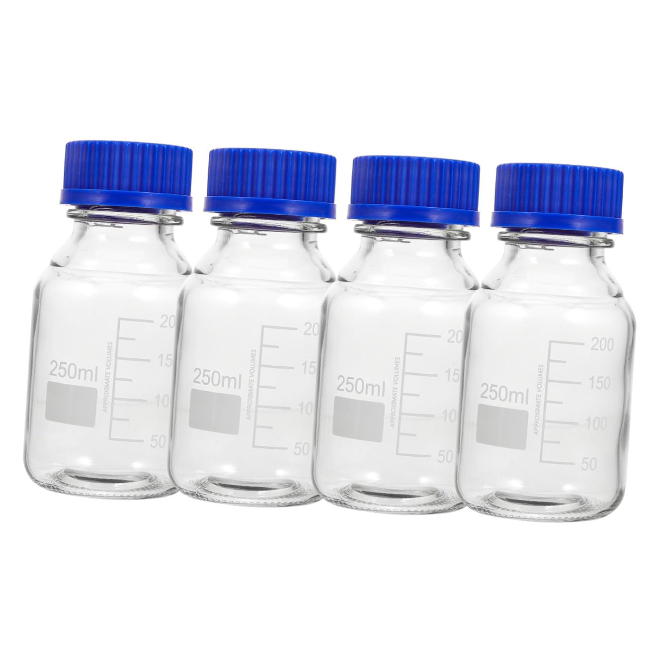 Bottiglie di Reagente in Vetro da 250ml Set da 4 Resistenti a Rotture con Tappo a Vite Blu e Multiuso per Laboratorio Chimico o Fabbrica