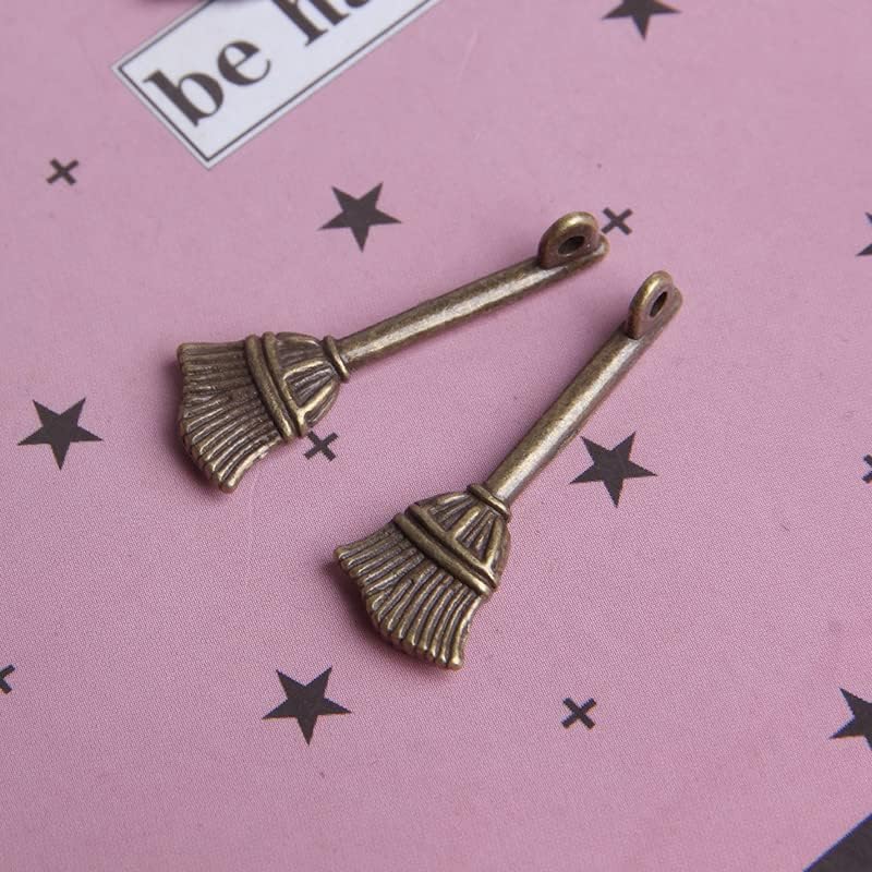 Wixine 100Pcs Broom Charms Broom Pendants Antiqued Silver Tone 3D 10 x 27 mm Making DIY Handmade Accessories Craft - Image 2