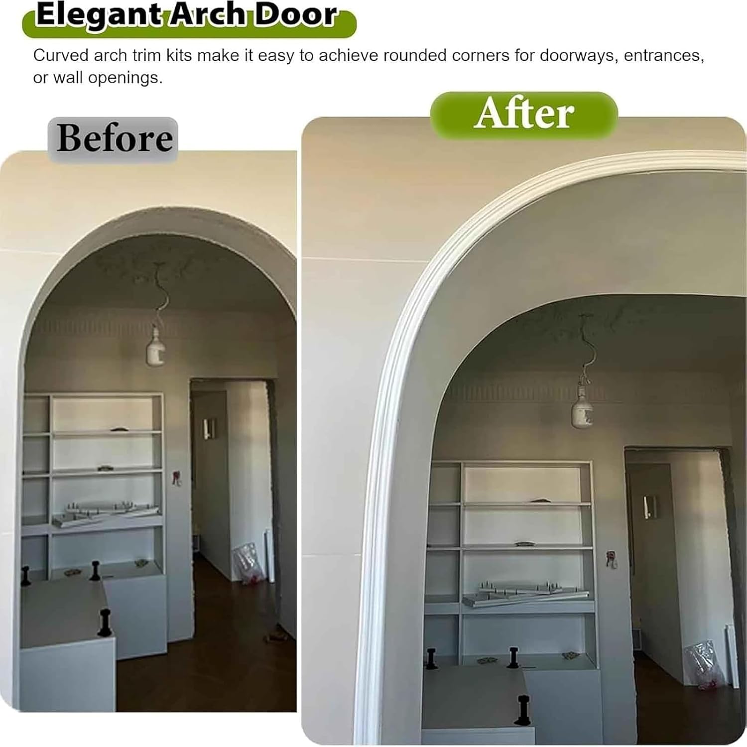 Flexible PVC Curved Arch Trim Molding Kit - Paintable White Decorative Strip for Interior Doors, 3.3-32.8 ft Roll, Cuttable Half Ceiling Moulding for Home Renovation, Easy Installation