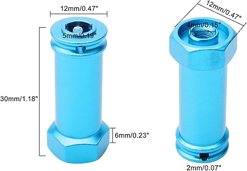 Miniatura 6 de 4 adaptadores hexagonales de aluminio de 0.472 in para rueda de 1.181 in de extensión, eje de desplazamiento amplio, piezas de actualización para