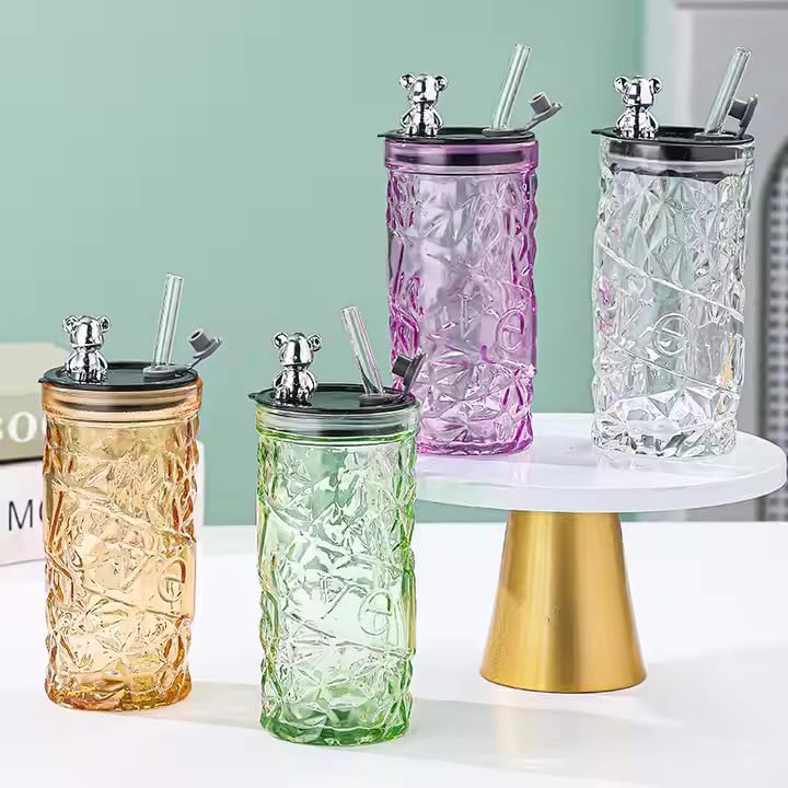 Image of Coffee Mug with Straw & Lid - Multipurpose Mason Jar Style Can Sipper for Green Tea, Milk, Juice, Smoothies & More - Reusable Drinking Cup for Home & Office (Creative Glass Office Bottle 1)