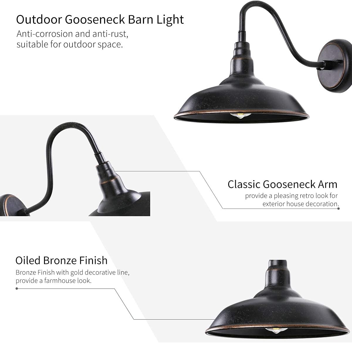 Black Friday Sale 2022 Goalplus Gooseneck Outdoor Light Fixture Exterior Gooseneck Porch Light Fixture Bronze Gooseneck Barn Light for Farmhouse, IP 44 Waterproof, 10 High, 2 Pack, LM2201-BR-2P