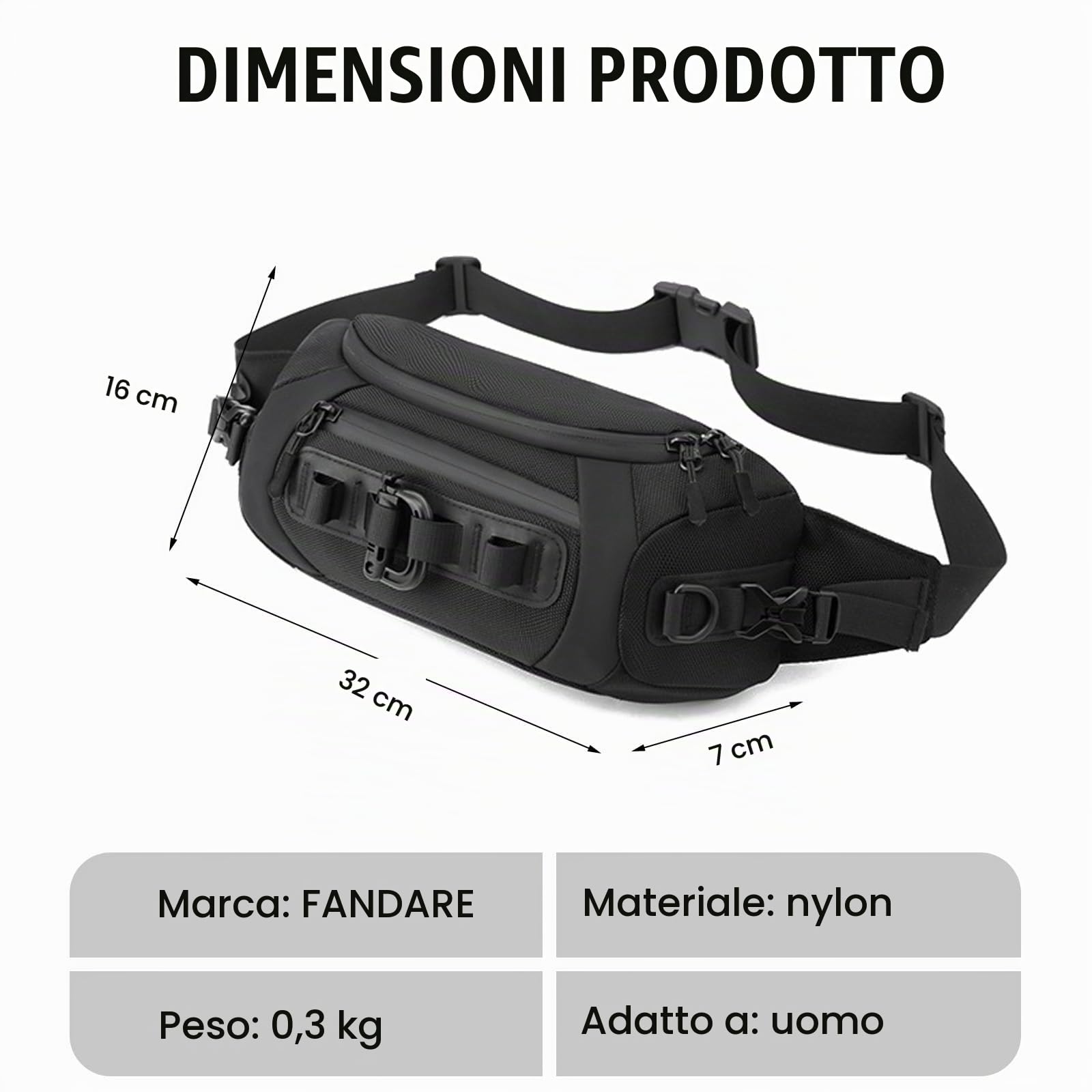 FANDARE Marsupio Sportivo con Tasche Multiple Borse uomo Zaino Monospalla da Uomo Borse a spalla da palestra Borsa a Spalla Borse piccole a tracolla Zainetto per lavoro Ciclismo Viaggio Nero