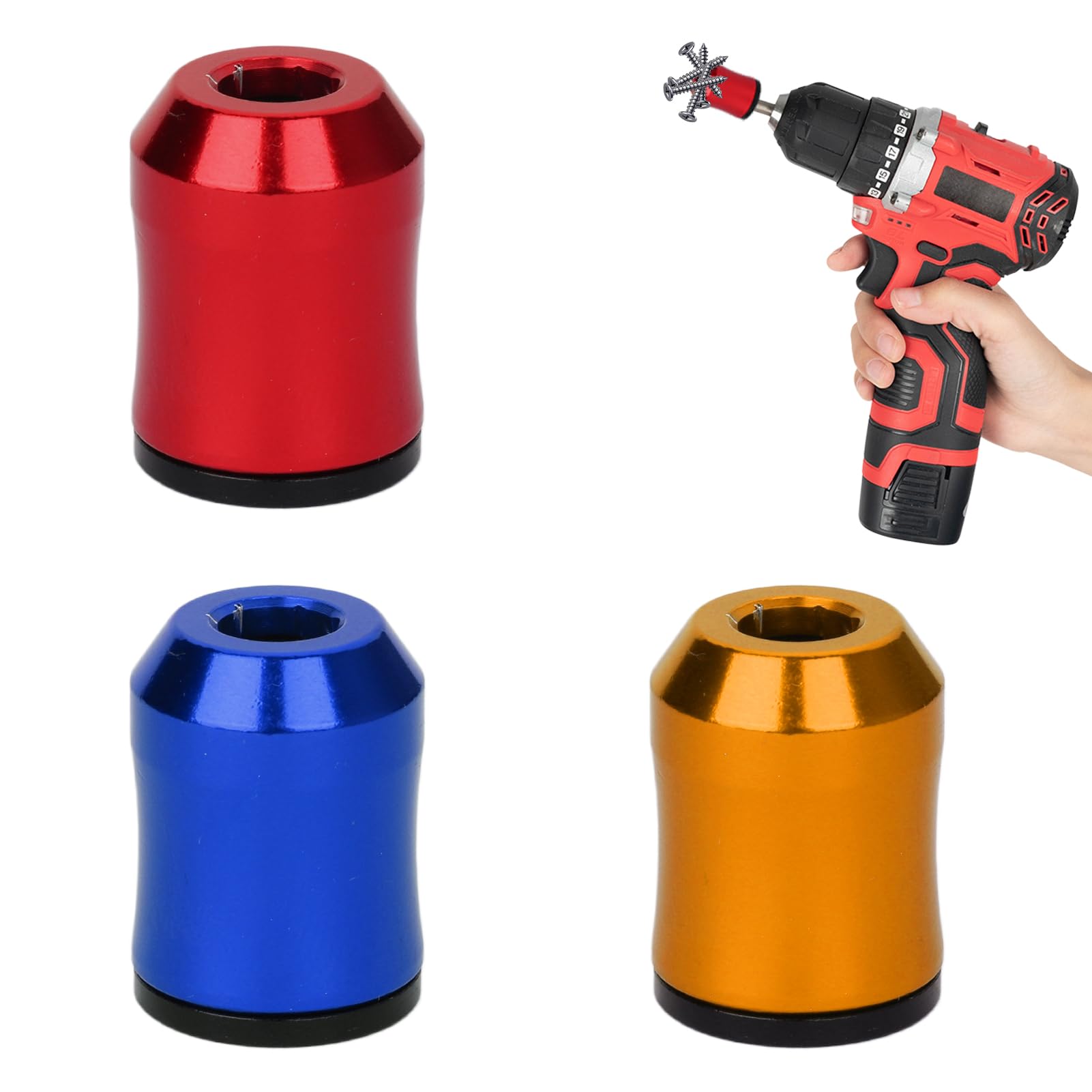 3Pcs Magnetic Bit Holder for Drill Bit, Universal Screwdriver Head Magnetic Ring for 1/4 Inch Hex Screwdriver Bits, Strong Screw Holder for Home Repair & Cabinetry, Magnetic Tool Accessory