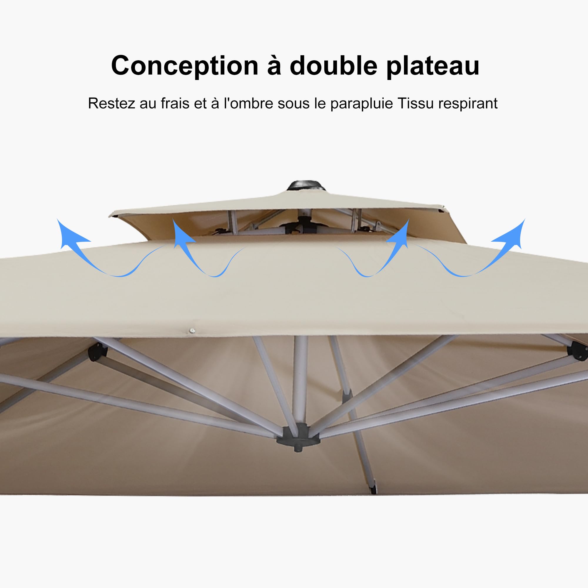 PURPLE LEAF Parasol Déporté 3 x 3 m Toit Double Rotatif 360° UPF50+, Beige
