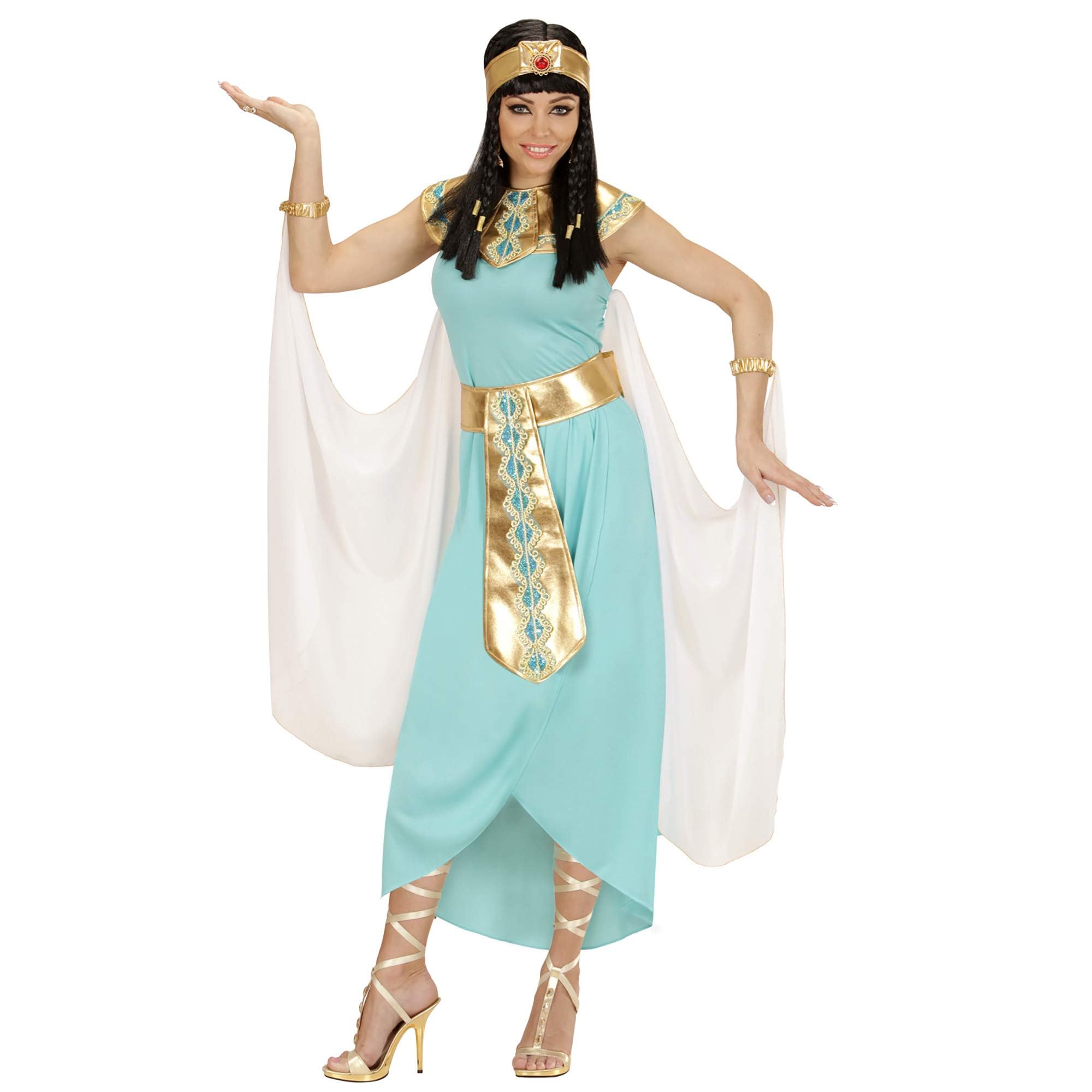 Widmann 49431 Adult's Fancy Dress Costume Egyptian Queen, Dress, Belt, Arm Bands, Headband and Cape, Small, Turquoise