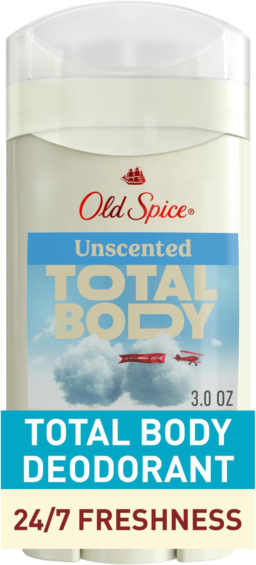Whole Body Deodorant Stick for Men, Aluminum Free, Unscented, 24/7 Odor Protection, 24/7 Lasting Freshness, Dermatologist Tested, Gentle on Skin, Safe to Use All Over, 3.0 oz