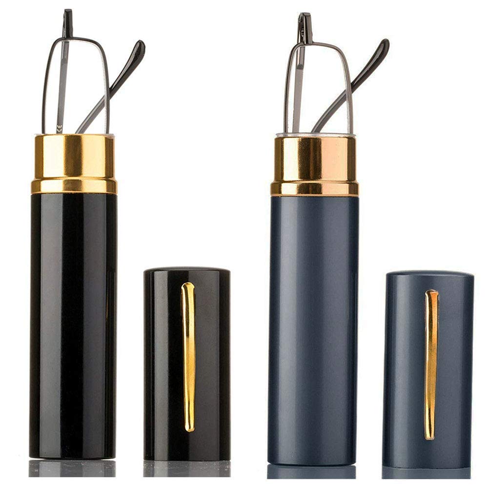 KoKoBin Flexibel Metall Lesebrille Sehhilfe Federn-Scharnier Lesehilfe Unisex Lesegerät mit Brillenetui wie Stifthalter (2 stueck, +3.0)