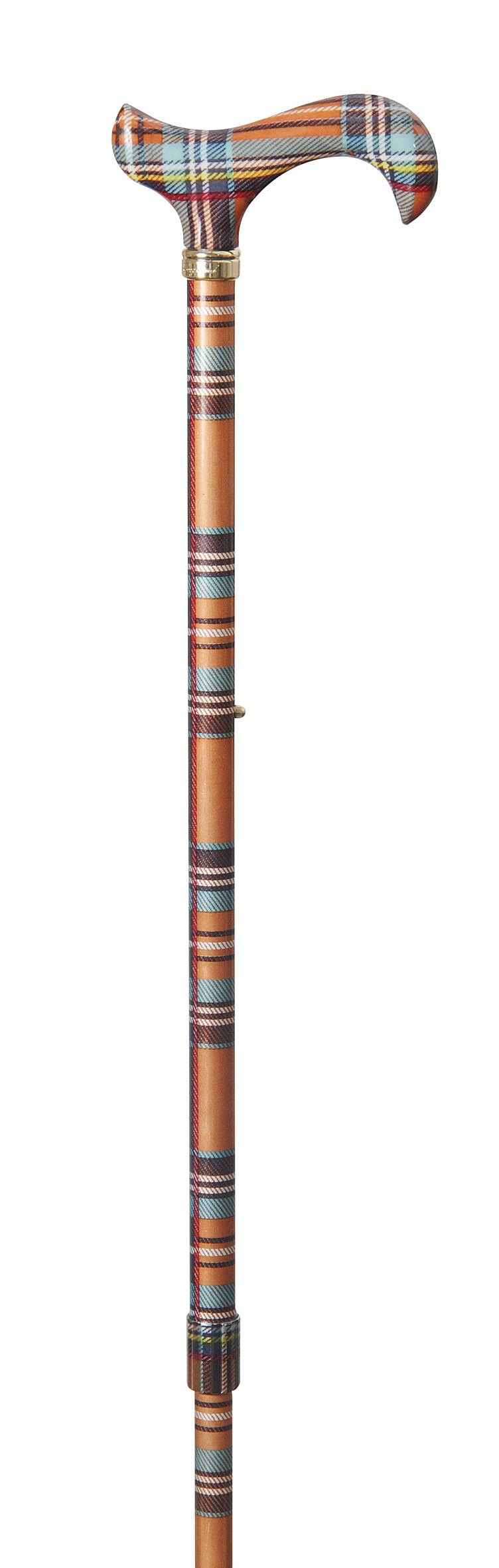 Gehstock Fashion-Derby SCOTTISH HIGHLANDS, bunt, farbig Griff aus ABS, Stock aus stabilem Leichtmetall Karomuster, höhenverstellbar, Gummipuffer.
