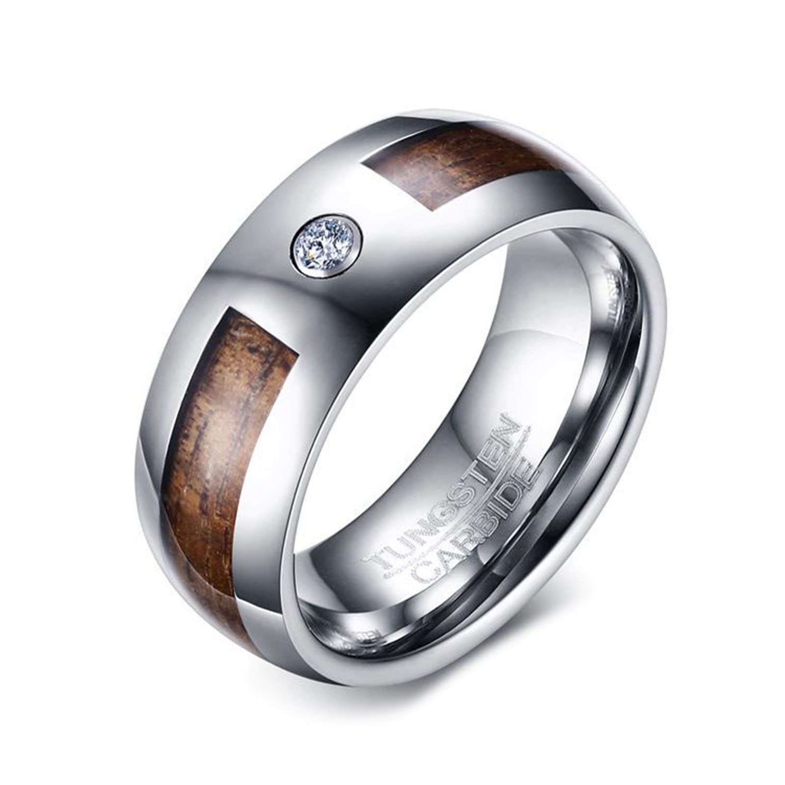 Gualiy Anelli Tungsteno Uomo, Anelli Punk Rock Anello in Argento 8mm Intarsiato in Legno Anelli Taglia 15 a 27