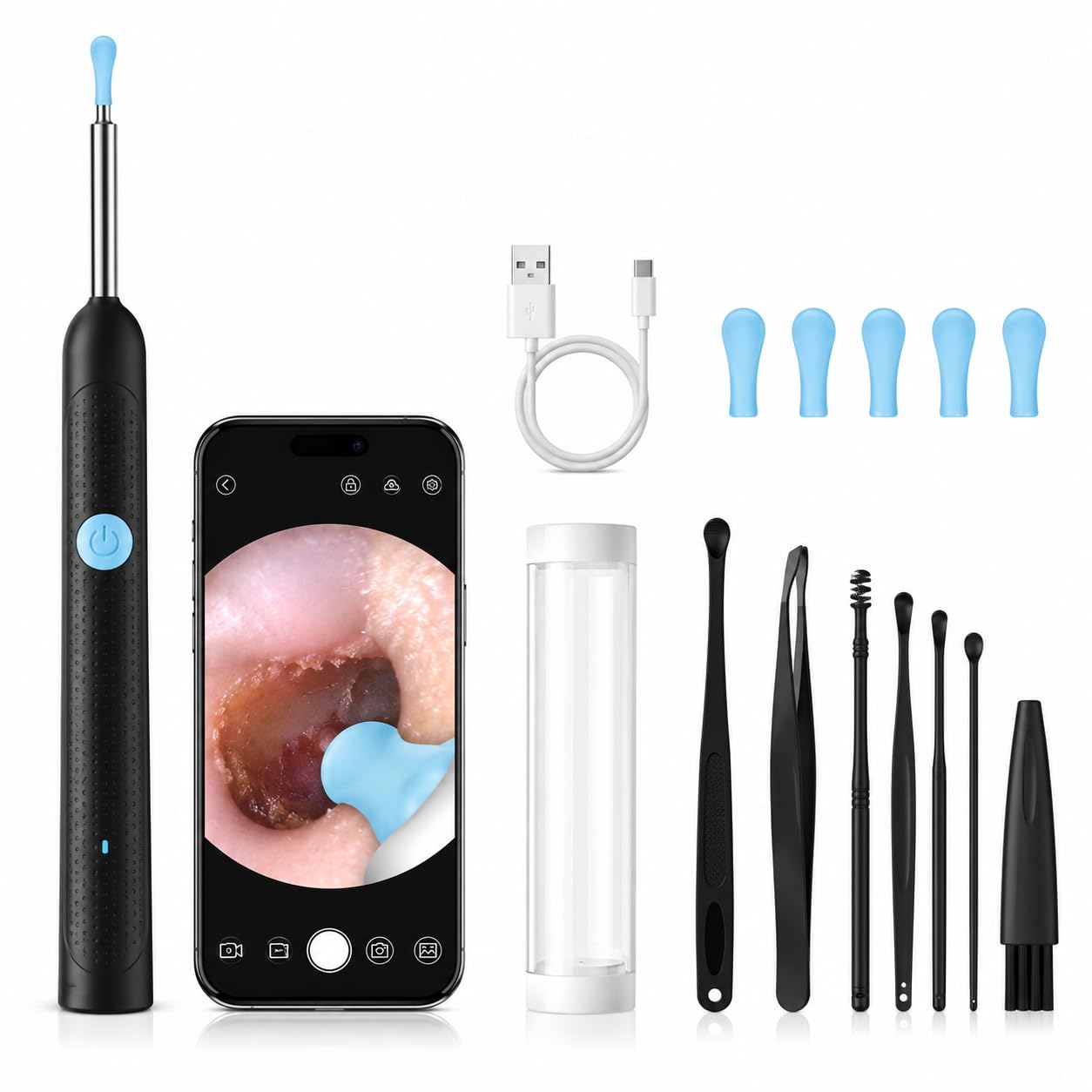 HashWOW Smart Ear Wax Cleaner with 1080P HD Camera, WiFi | 6 LED Lights, IP67 Waterproof, USB-C Rechargeable, Soft Silicone Tips, for Adults & Kids-image-23