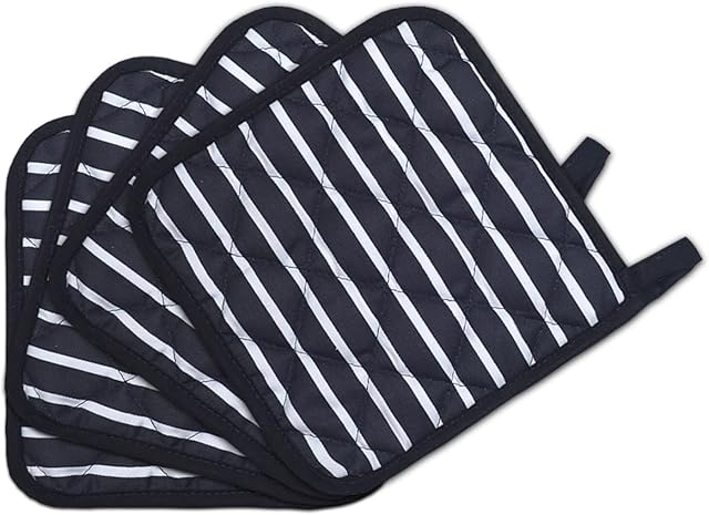 E.L EURO LINEN Pot Holders for Kitchen Pack of 4 - Heat Resistant Cotton Hot Pot Holder - 100% Cotton Cloth Pot Holders for Cooking Baking (Blue)
