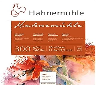 Hahnemühle 300 g/m², Textura Fina, Bloco Aquarela, Tam 30X40cm, 10 Fls.