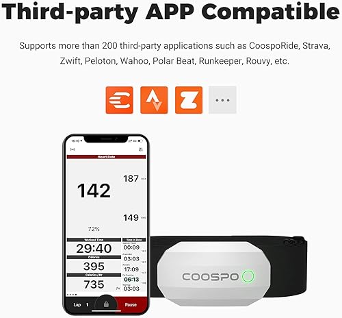 Vista 25 de COOSPO Bluetooth Heart Rate Monitor Chest Strap H808S, ANT+ BLE HR Monitor Chest, HRM IP67 Waterproof, 300H Battery Life Negro puro