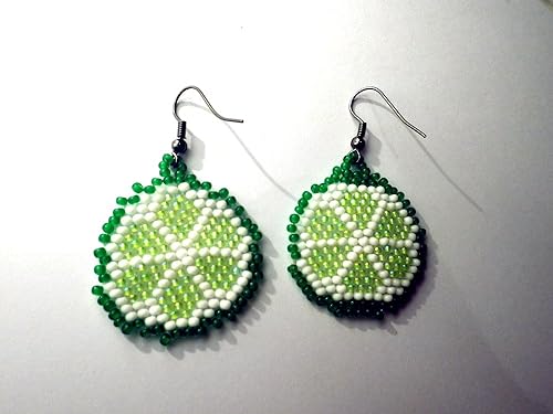Miniatura 2 de Juicy Beaded Lime Earrings, Citrus Fruit Jewelry, Green Lemon Earrings, Peyote Beaded Lemon Earrings, Tropical Jewelry