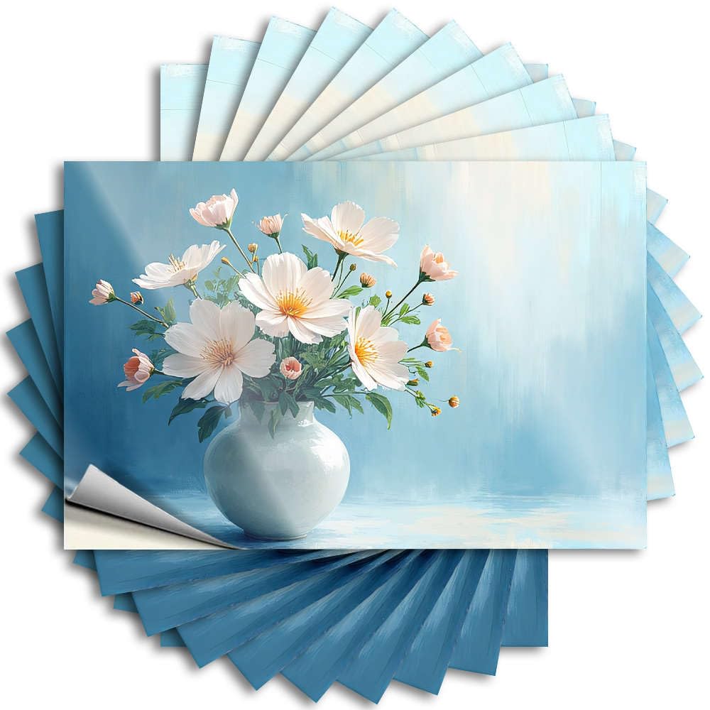 Room Decore, Tattoos Girl Bumper A Bouquet of White Flowers in A Vase. | Winter Waterproof Vinyl Stickers(12X18CM)