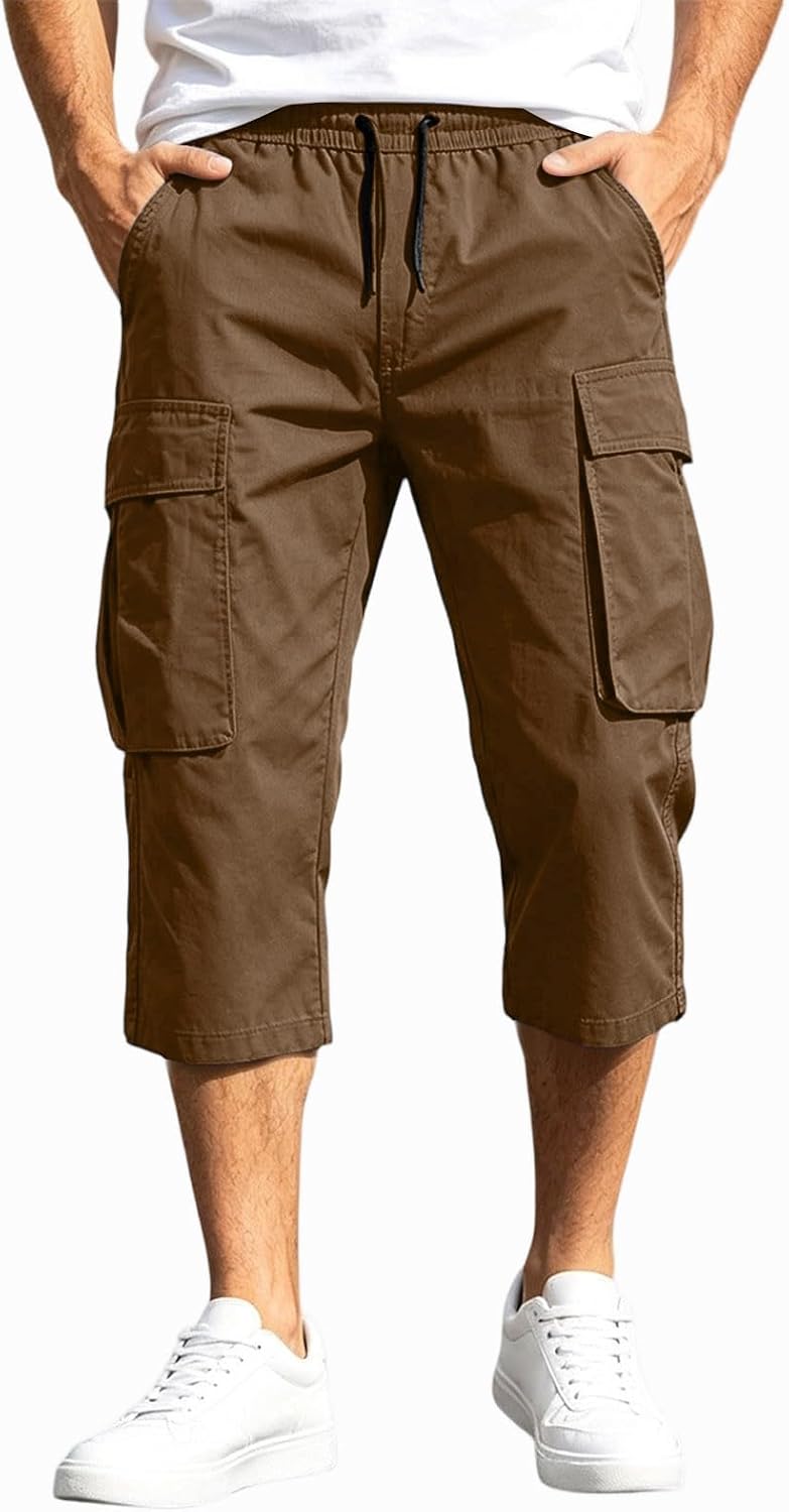XIAXOGOOL Men’s Below the Knee Cargo Short 3/4 Length Hiking Work Pant