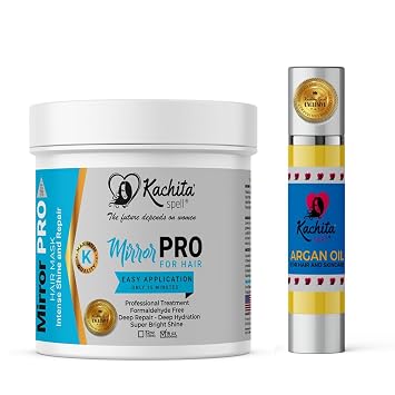 قناع Kachita Spell New Hair Treatment MirrorPRO سعة 16 أونصة، زيت أرجان مغربي فائق اللمعان واللمعان للشعر والبشرة، مرطب نقي 100% من الدرجة الممتازة