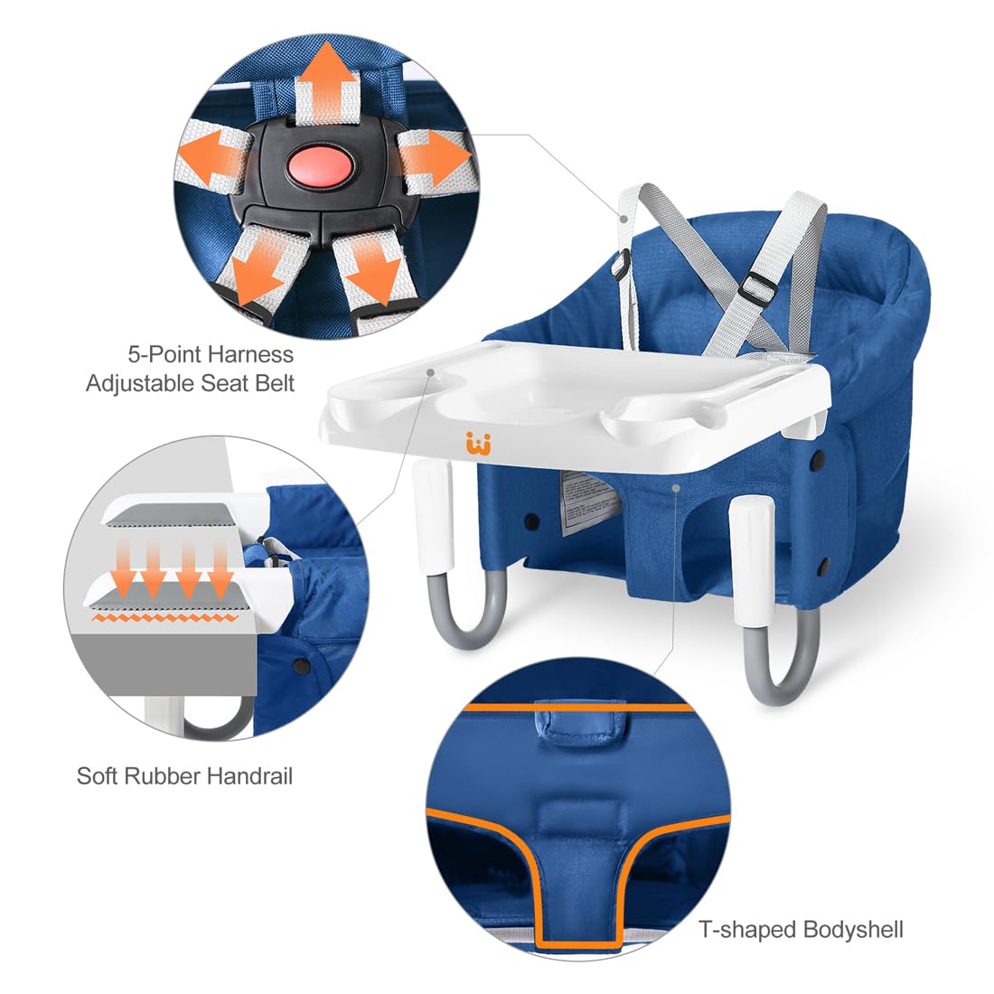 MTWML Hook On High Chair with Tray,Portable Baby High Chair That Attaches to Table,Clip On Fast Table High Chair for Babies and Toddlers.Baby Feeding Seat for Table and Counter to Travel (Pure-Blue) image 4 of 7 B0CF91MYHP