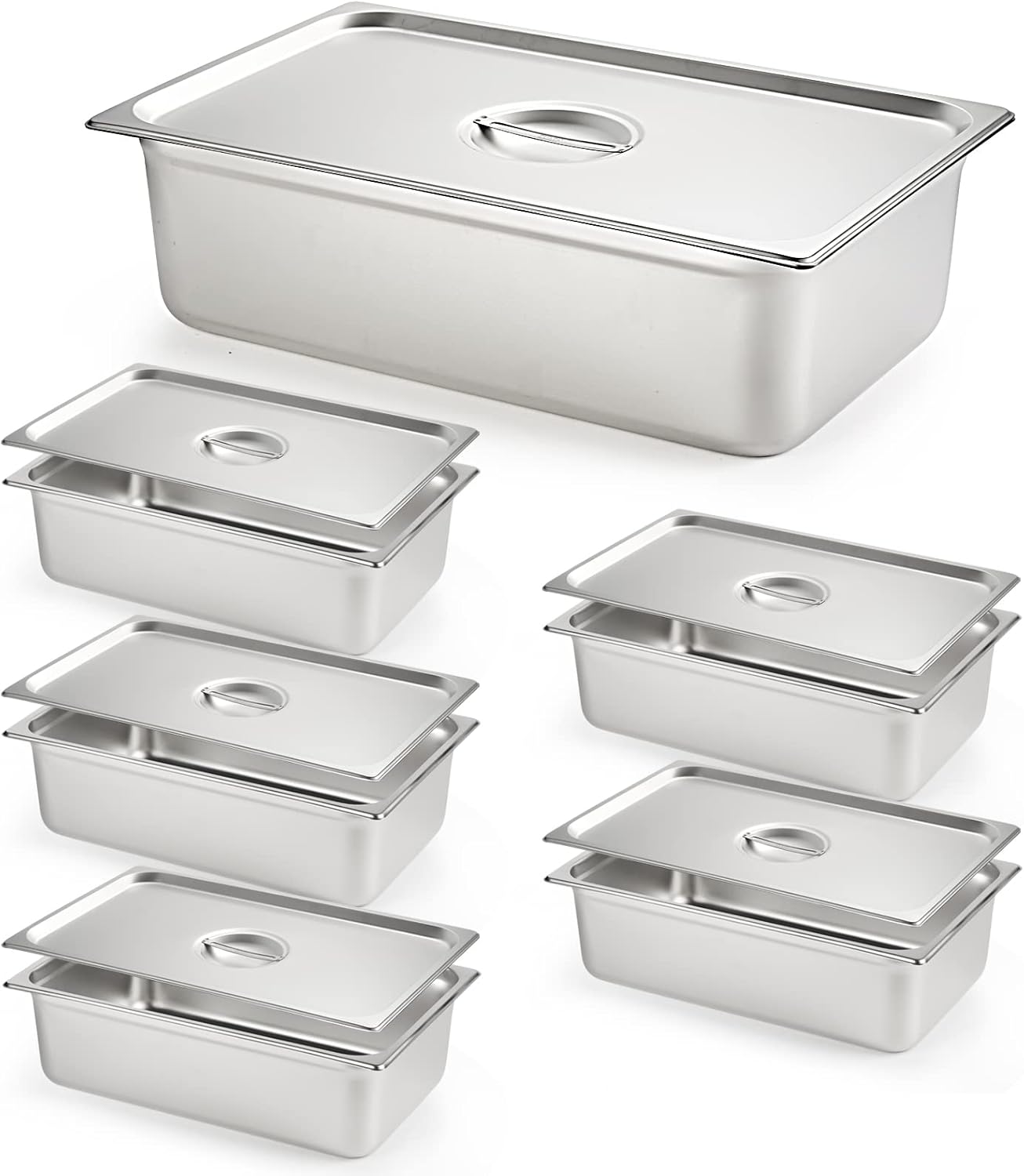 CURTA 6 Pack Anti-Jam Hotel Pans with Lids, Full Size 6 Inch Deep, NSF Commercial 18/8 Stainless Steel Chafing Steam Table Food Pan with Covers …