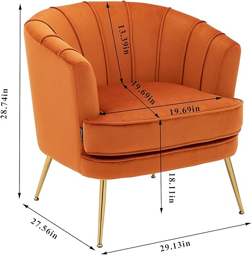 Miniatura 73 de Artechworks Silla moderna de terciopelo con patas doradas para sala de estar, dormitorio, oficina en casa, silla de club con respaldo copetudo,