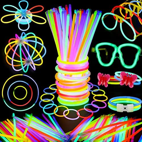 BUDI 200 Glow Sticks 467Pcs Glow Party Favors for Kids/Adults: 200 Glowsticks Party Packs 7 colors & Connectors for Glow Necklace, Flower Balls, Luminous Glasses and Triple/Butterfly Bracelets