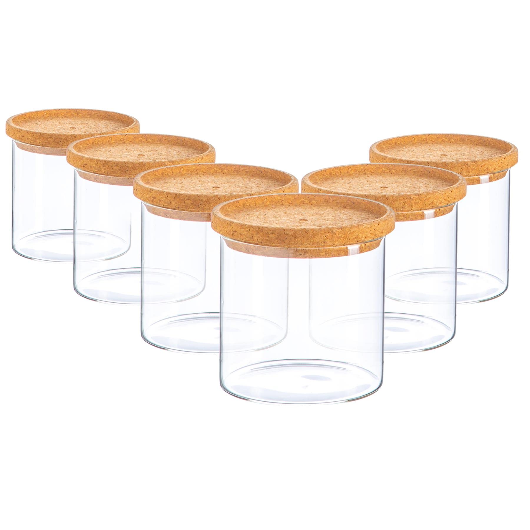 Argon Tableware Scandi Storage Jars with Cork Lids - 550ml - 6 Pack - Modern Round Organisation Container Glass Jar for Kitchens, Pantry, Bathrooms, Utility Rooms