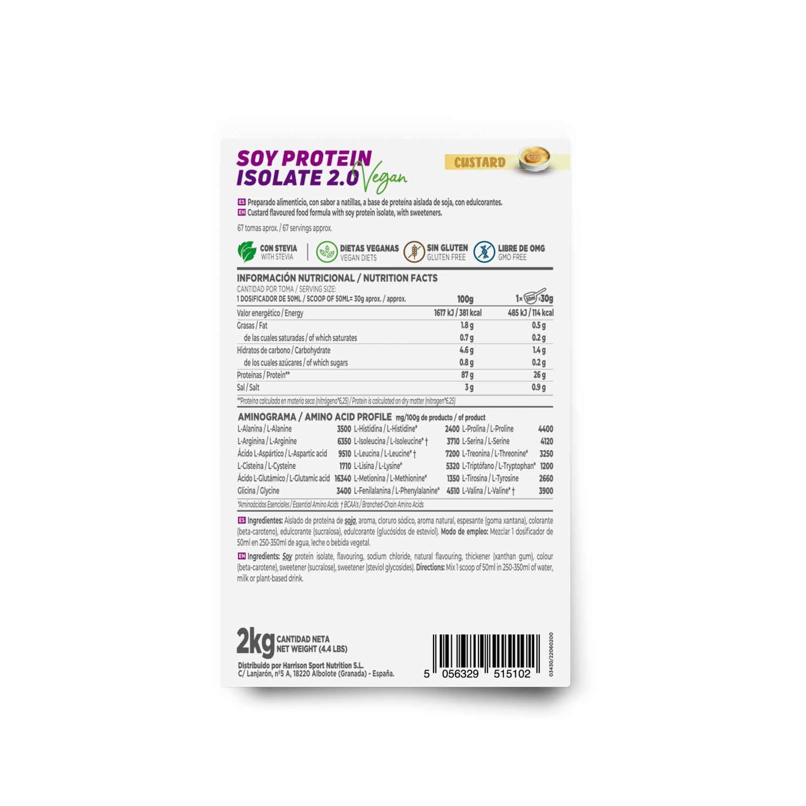 Protéine de soja isolée de HSN | Saveur crème 2 kg = 67 prises par paquet | 100 % végétalien | Soy Protein Isolate | Non-OGM, sans gluten