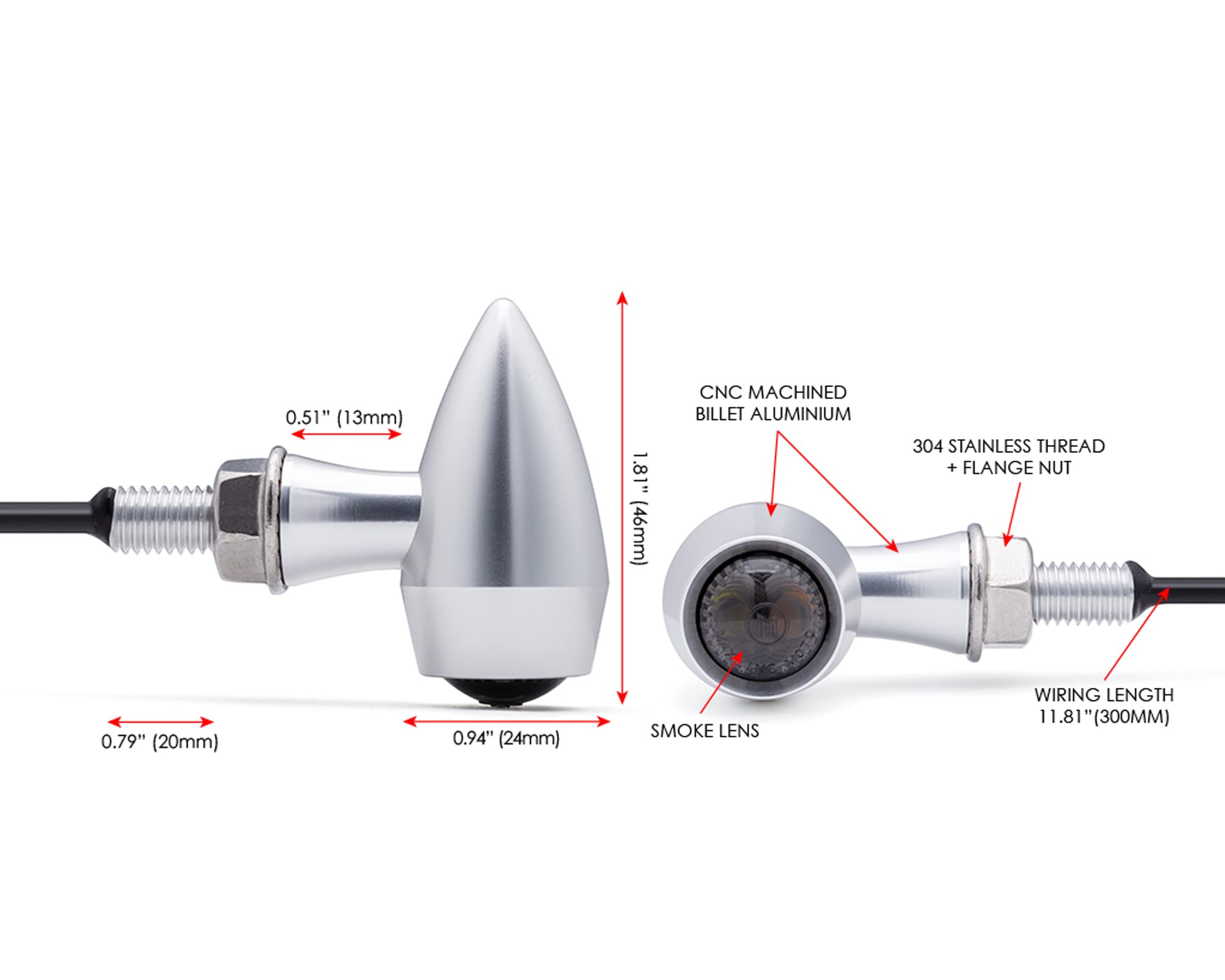 Alchemy Parts Mini clignotants courts arrière de moto avec paire de feux de freinage arrière intégrés intégrés en aluminium poli