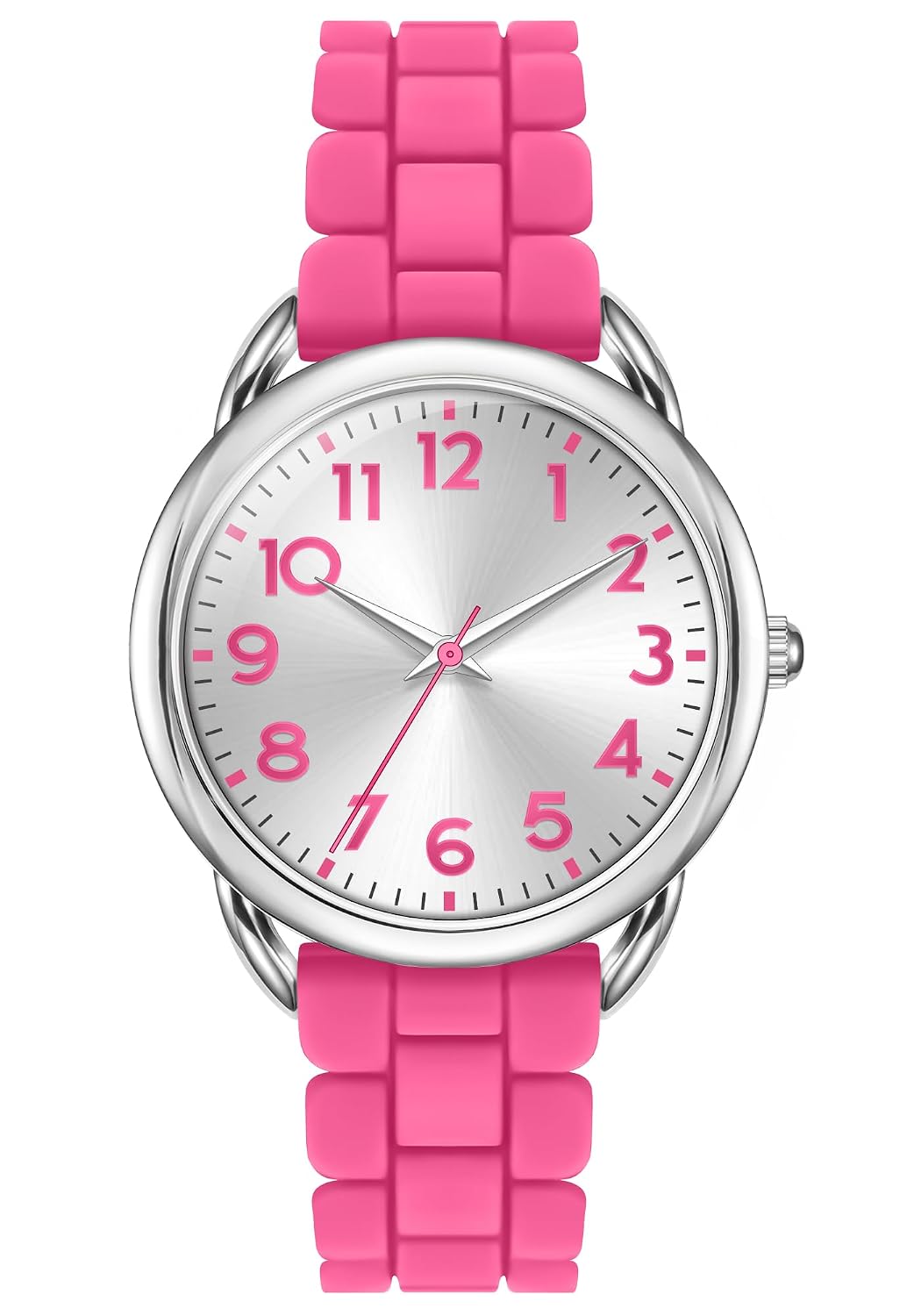 Women\'s Pink White Big Face Easy Reader Silicone Strap Waterproof 35MM Watch $_57.JPG?set_id=880000500F main image 2