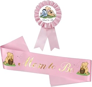 Winnie Sash For Baby Shower Pink Mom To Be Sash Dad To Be Pin For Gender Reveal Party Classic Pooh Baby Shower Decorations Pregnancy Props Keepsake