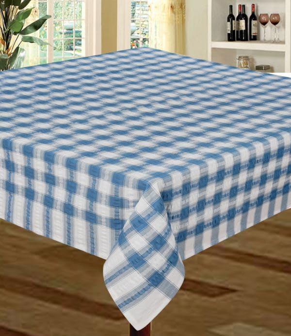 Snugglemore Seersucker 100% Cotton Tablecloth Sizes Napkins Also Available (Blue, 50" x 90")
