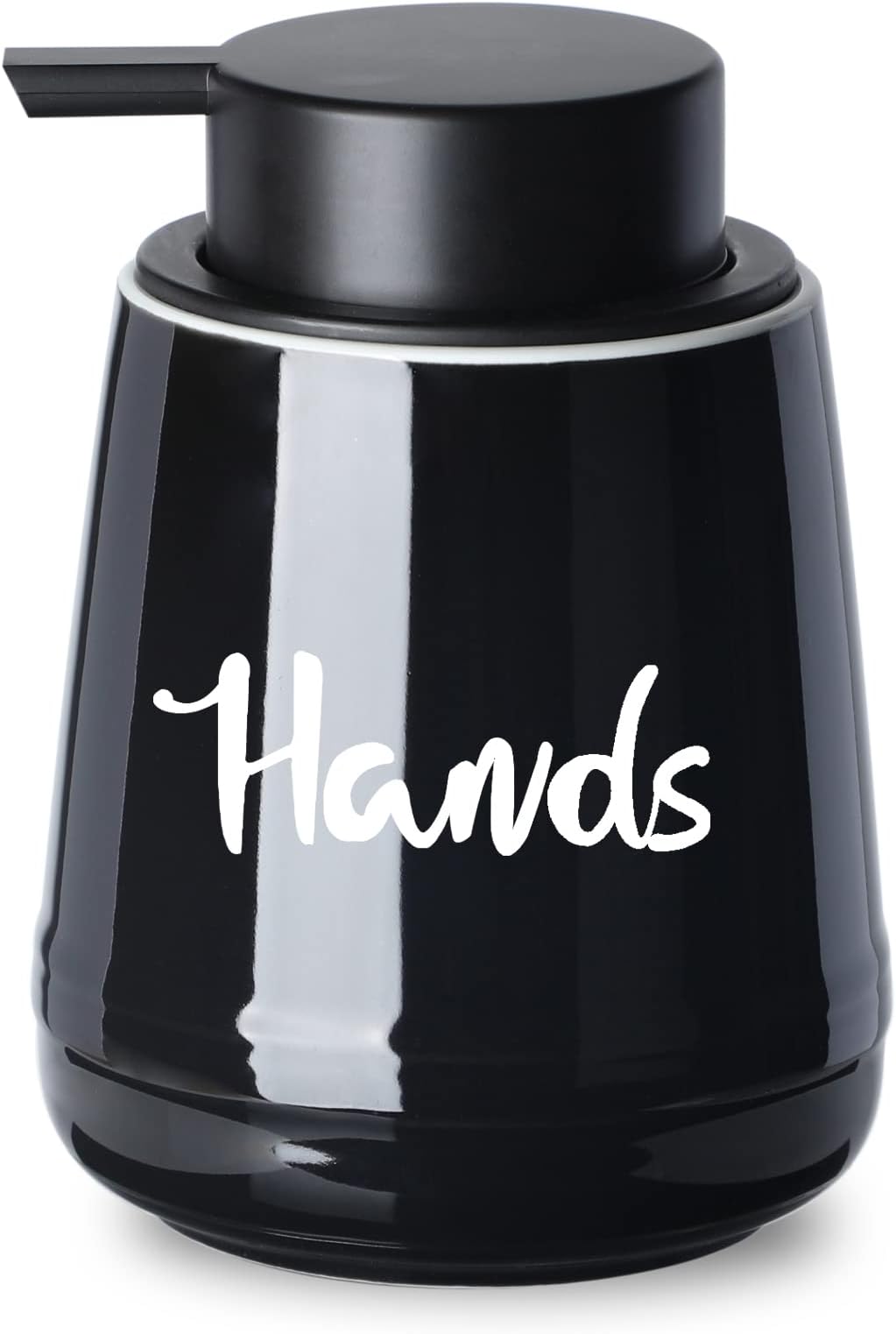 LEETOYI Bathroom Countertop Dispensers Modern Ceramic Soap Lotion Dispenser Bottles, Hand Soap Dispenser for Bathroom, Dish Soap Dispenser for Kitchen, Easy to Press Pump (Black, Labeled Hands)