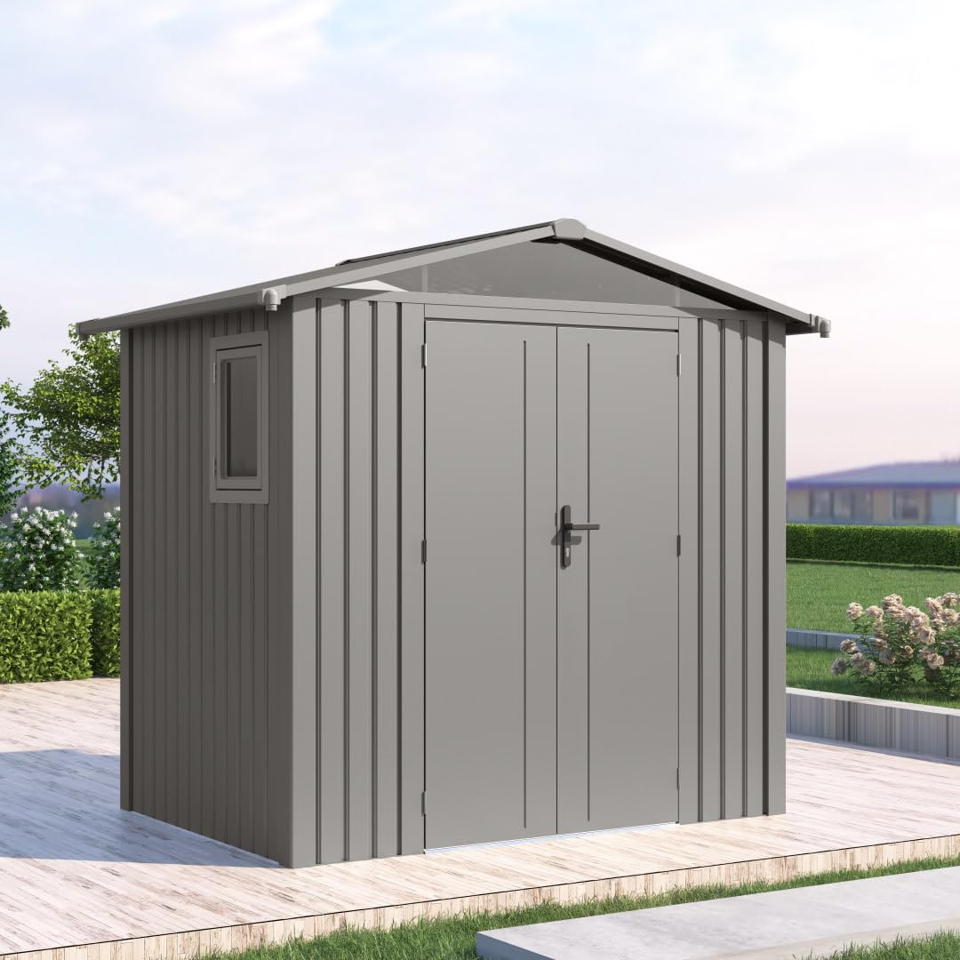 Gardiun Caseta Metálica Grunewald 4,03 m2 Exterior 240x168x220 cm de Acero con Ventana Lateral y Puerta Doble 106x178 cm
