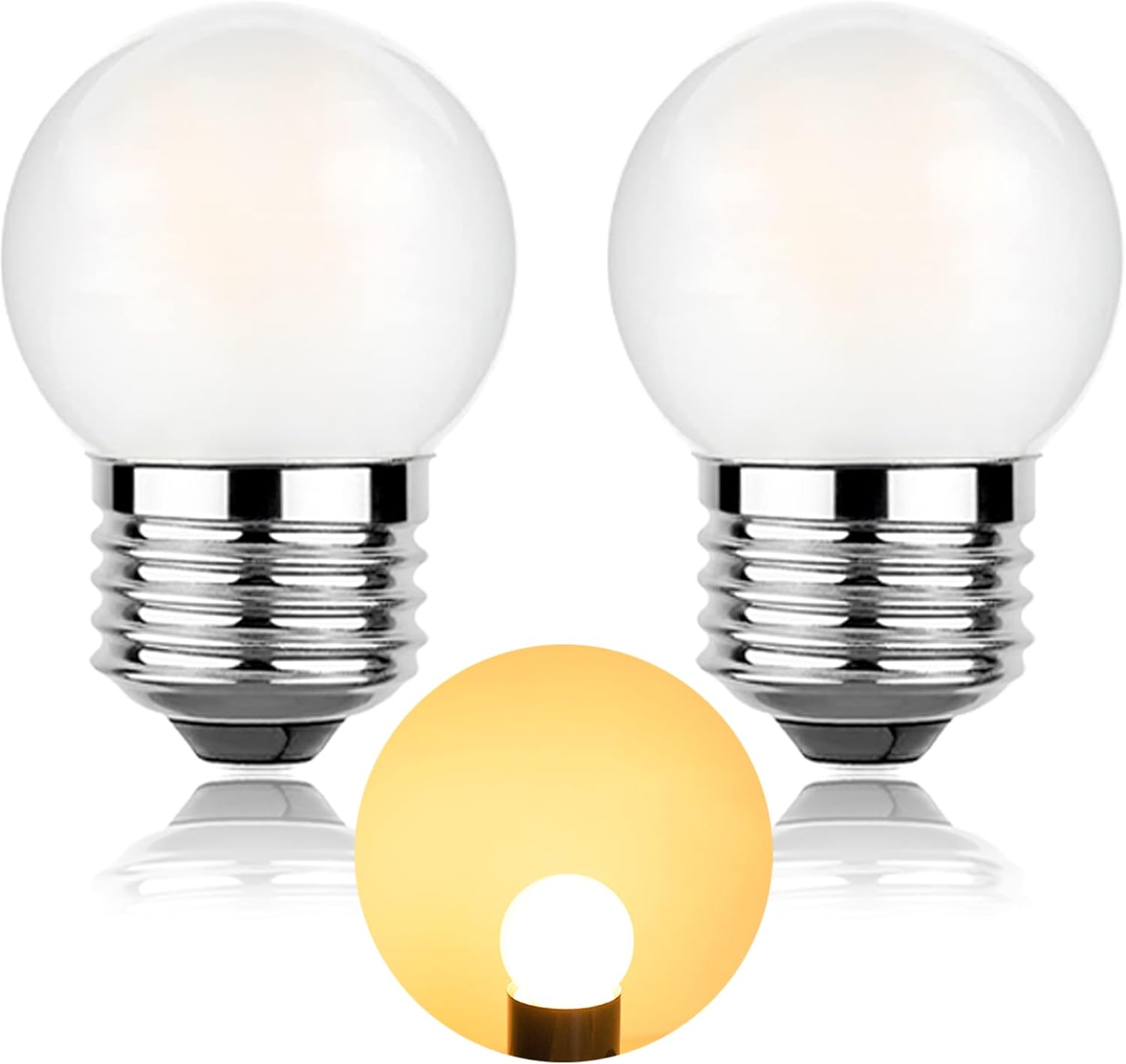 G40 Led 1.5w Low Watt Small Light Bulb,15 Watt Equivalent Night Light Bulbs E26 Base,G14 Low Power Warm Light Bulbs,Frosted,CRI 90+,150lm,Warm White 2700k, Energy Efficient,Pack of 2
