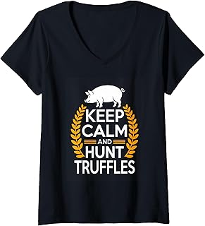Women's Keep Calm and Hunt Truffles Truffle Hunter Pig V-Neck T-Shirt