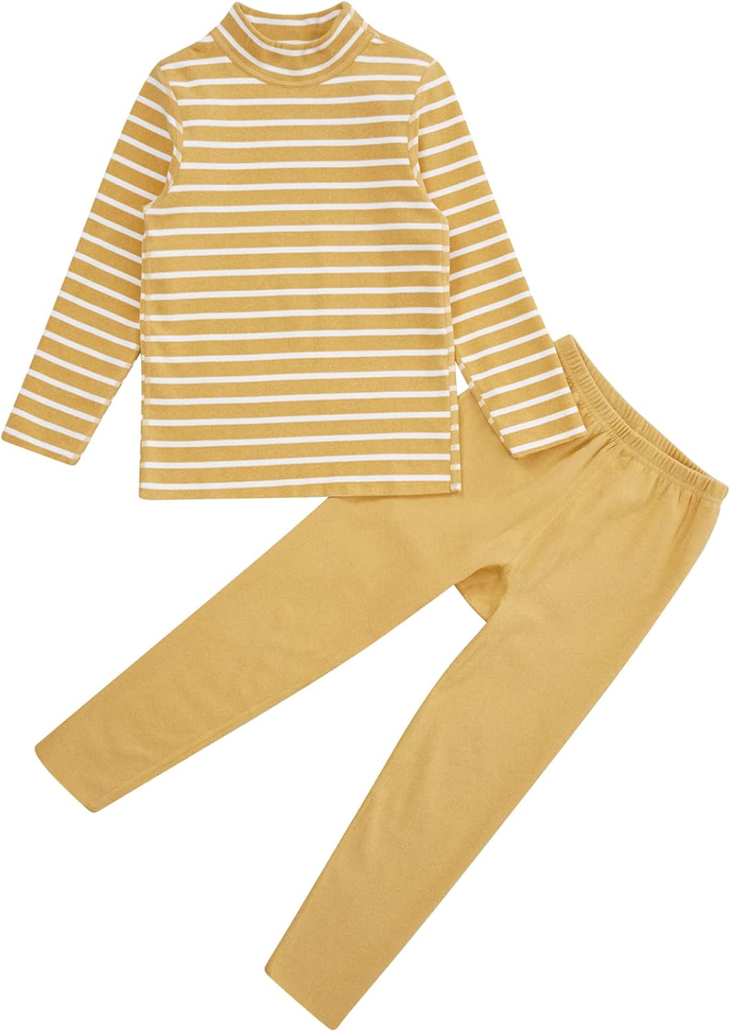 Loyan Kids Boys Girls Thermal Underwear Set Turtleneck Long Sleeve Striped T-Shirt Athletic Tee and Leggings Activewear