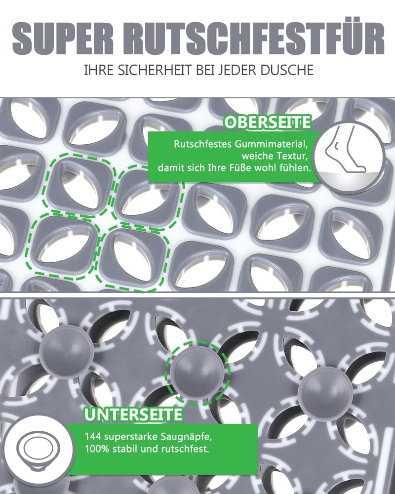 Duschmatte rutschfest 60 x 60 cm - Antirutschmatte für die Dusche mit Saugnäpfen BPA-frei - Faltbare und zuschneidbare Duscheinlage rutschfest schimmelresistent (60 x 60 cm, Dunkelgrau)